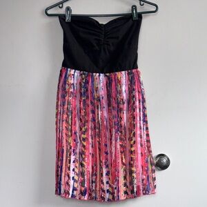 Roxy Black Strapless Dress with a Bohemian Pleated Skirt